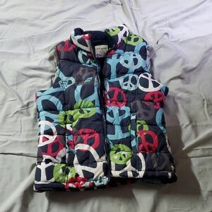 Old Navy Multicolor Puffer Vest with Peace Signs